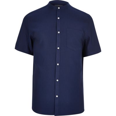 Blue waffle short sleeve grandad shirt